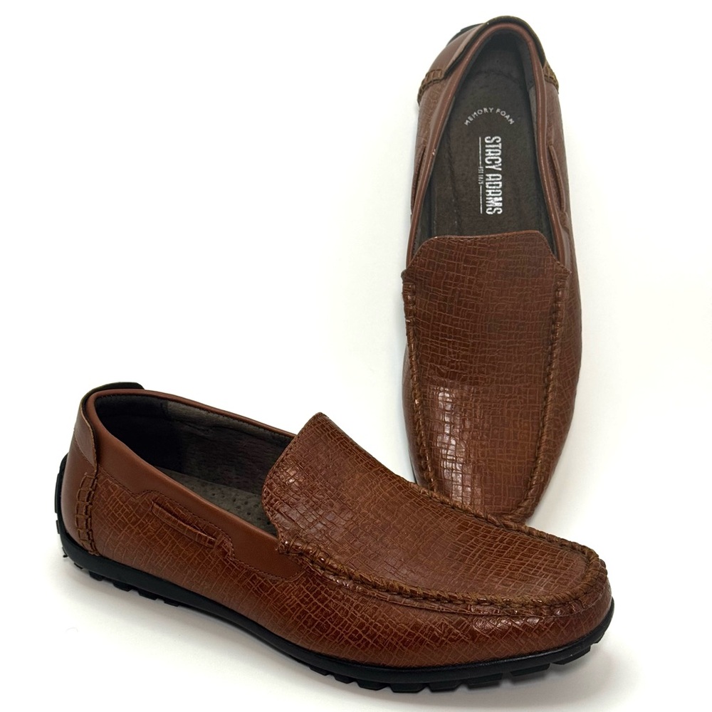 Stacy Adams Men Size 7.5M Brown Snakeskin Leather Print Loafers Memory Foam